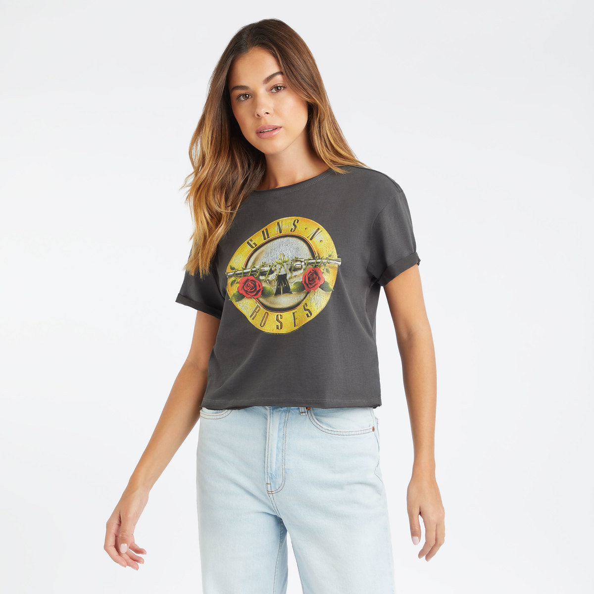 Image of Guns N' Roses Crop Top T Shirt -  Drum Logo Amplified